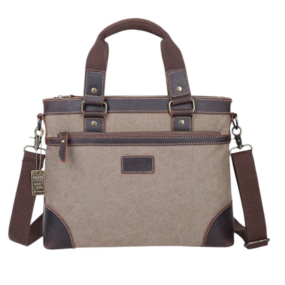 Omaya Waxed Canvas Messenger Bag Lap Top Briefcase Brown NWOT bv